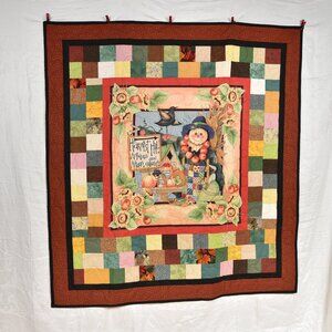 New handmade large throw quilt, Fall Scarecrow, patchwork, 55" x 59"